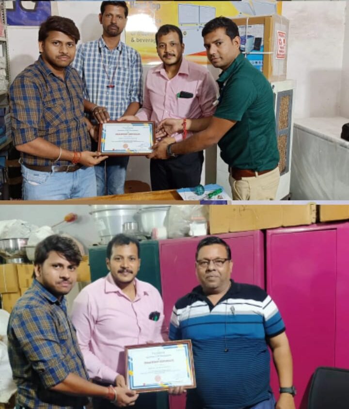 Two separate images showing a certificate presentation.