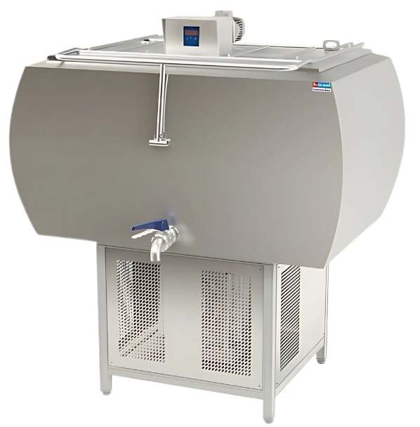 Stainless steel tank with a lid, labeled as Rakesh Cream Machine Separator, designed for cream separation processes.